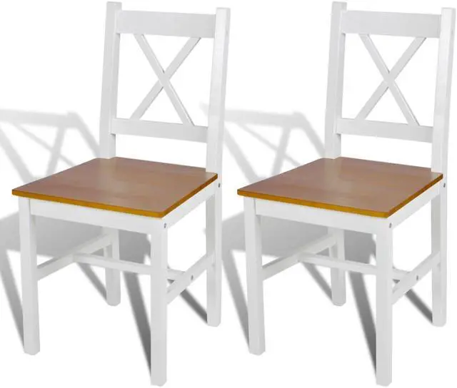 Main image of vidaXL Dining Chairs 2 Pcs Accent Chair with Curved Slat Back White Pinewood