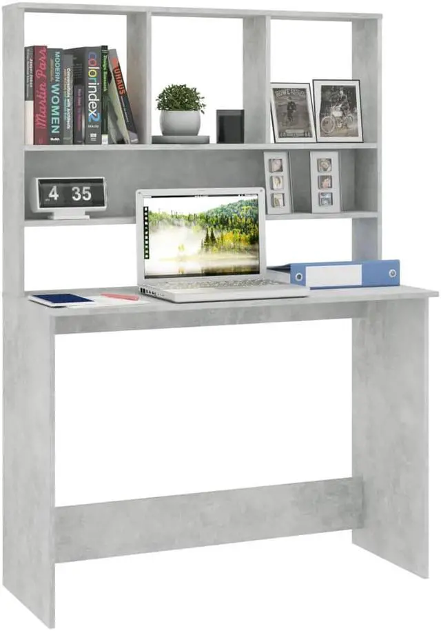 Alt view image 11 of 13 - vidaXL Desk with Shelves Home Office Computer Desk Concrete Gray Engineered Wood