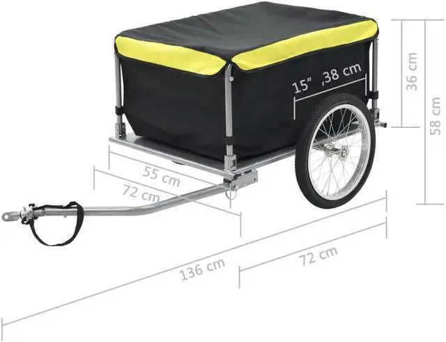 Alt view image 6 of 12 - vidaXL Bike Cargo Trailer Black and Yellow 143.3 Pound Cart Wheel Carrier