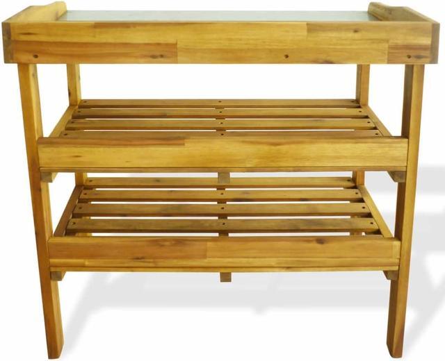 Alt view image 5 of 13 - vidaXL Potting Bench with 2 Shelves Solid Acacia Wood and Zinc Planting Table