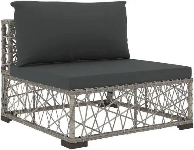Alt view image 9 of 9 - vidaXL 6 Piece Garden Lounge Set with Cushions Poly Rattan Gray