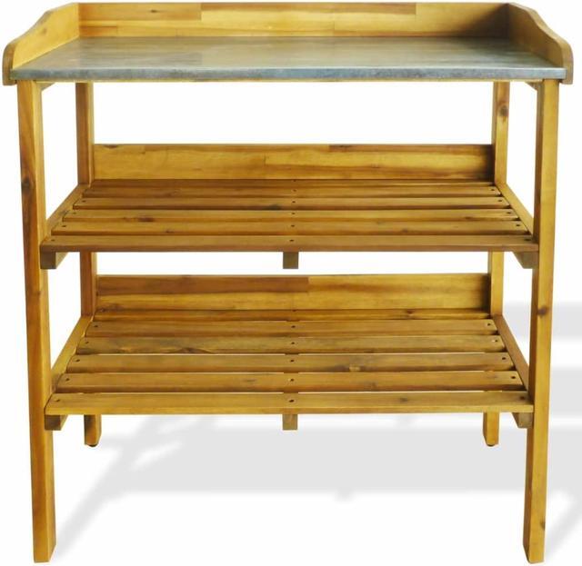 Alt view image 3 of 13 - vidaXL Potting Bench with 2 Shelves Solid Acacia Wood and Zinc Planting Table