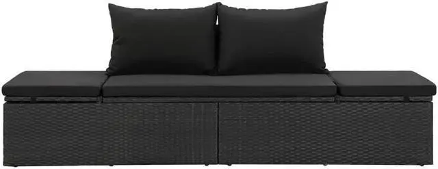 Alt view image 10 of 14 - vidaXL Poly Rattan Patio Lounge Chair, Sunbed, Outdoor Sofa with Adjustable Both Ends, Included Cushions & Pillows, Washable Cushion Cover, Sturdy Steel Frame, 76.8"x23.6"x23.6" Black