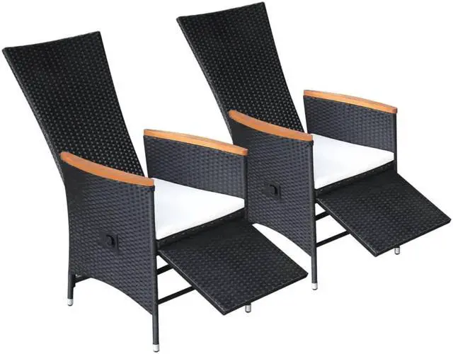 Alt view image 5 of 13 - vidaXL Reclining Garden Chairs 2 pcs with Cushions Poly Rattan Black