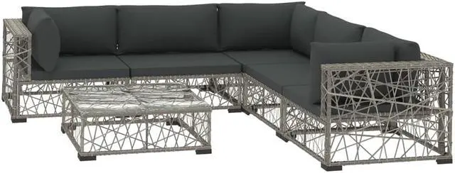 Alt view image 2 of 7 - vidaXL Patio Lounge Set Outdoor Sectional Sofa Set 6 Piece Poly Rattan Gray