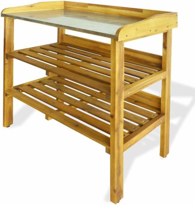 Main image of vidaXL Potting Bench with 2 Shelves Solid Acacia Wood and Zinc Planting Table