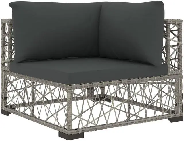 Alt view image 4 of 7 - vidaXL Patio Lounge Set Outdoor Sectional Sofa Set 6 Piece Poly Rattan Gray