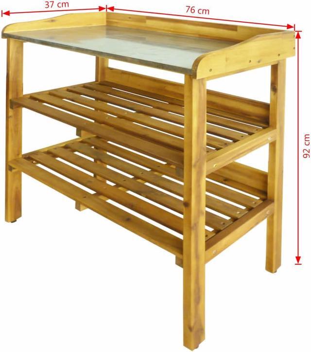 Alt view image 7 of 13 - vidaXL Potting Bench with 2 Shelves Solid Acacia Wood and Zinc Planting Table