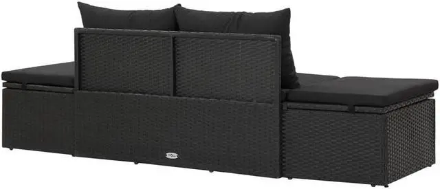 Alt view image 13 of 14 - vidaXL Poly Rattan Patio Lounge Chair, Sunbed, Outdoor Sofa with Adjustable Both Ends, Included Cushions & Pillows, Washable Cushion Cover, Sturdy Steel Frame, 76.8"x23.6"x23.6" Black