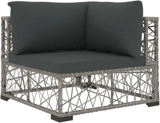 Alt view image 8 of 9 - vidaXL 6 Piece Garden Lounge Set with Cushions Poly Rattan Gray