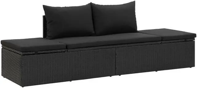 Alt view image 9 of 14 - vidaXL Poly Rattan Patio Lounge Chair, Sunbed, Outdoor Sofa with Adjustable Both Ends, Included Cushions & Pillows, Washable Cushion Cover, Sturdy Steel Frame, 76.8"x23.6"x23.6" Black