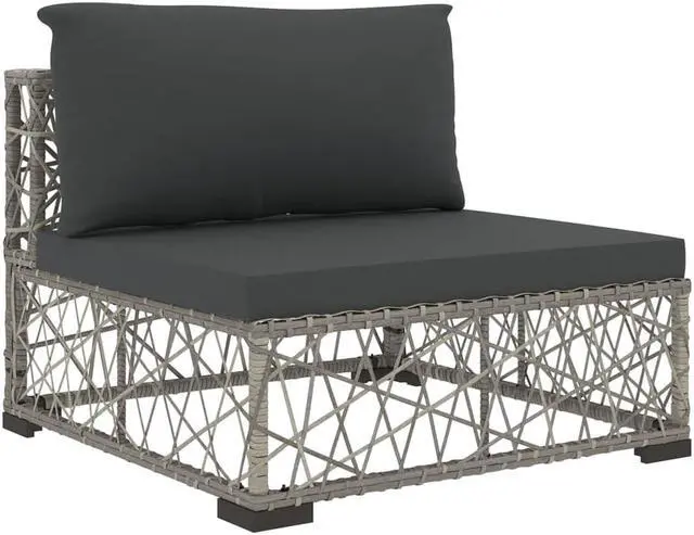 Alt view image 5 of 7 - vidaXL Patio Lounge Set Outdoor Sectional Sofa Set 5 Piece Poly Rattan Gray