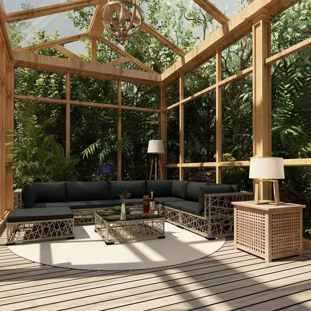 Main image of vidaXL Patio Dining Set 5 Piece Dining Table and Chairs Rattan Black and Brown