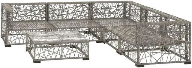 Alt view image 3 of 7 - vidaXL Patio Lounge Set Outdoor Sectional Sofa Set 6 Piece Poly Rattan Gray