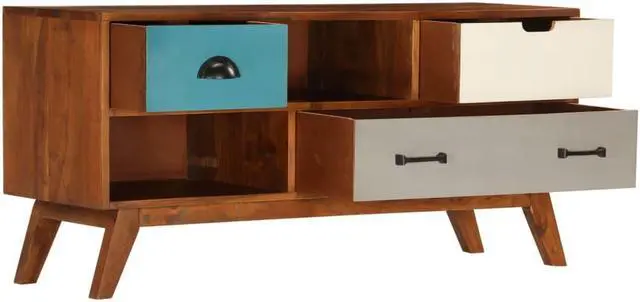 Alt view image 7 of 13 - vidaXL TV Stand TV Unit Sideboard Cupboard with 3 Drawers Solid Acacia Wood
