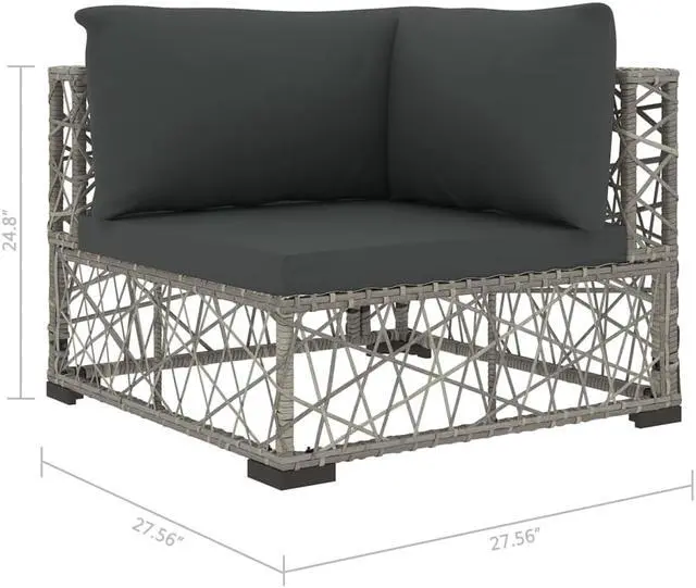 Alt view image 7 of 7 - vidaXL Patio Lounge Set Outdoor Sectional Sofa Set 6 Piece Poly Rattan Gray