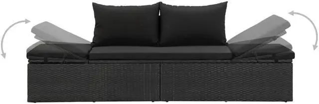 Alt view image 11 of 14 - vidaXL Poly Rattan Patio Lounge Chair, Sunbed, Outdoor Sofa with Adjustable Both Ends, Included Cushions & Pillows, Washable Cushion Cover, Sturdy Steel Frame, 76.8"x23.6"x23.6" Black
