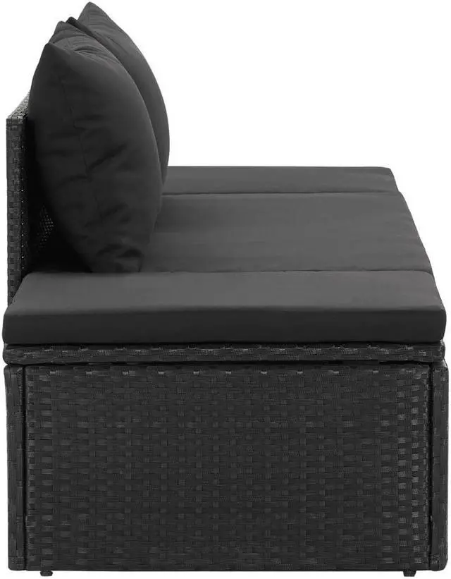 Alt view image 12 of 14 - vidaXL Poly Rattan Patio Lounge Chair, Sunbed, Outdoor Sofa with Adjustable Both Ends, Included Cushions & Pillows, Washable Cushion Cover, Sturdy Steel Frame, 76.8"x23.6"x23.6" Black