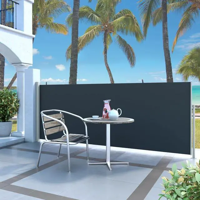 Alt view image 10 of 15 - vidaXL Retractable Side Awning 47.2"x118.1" Black Privacy Screen Shade Blind