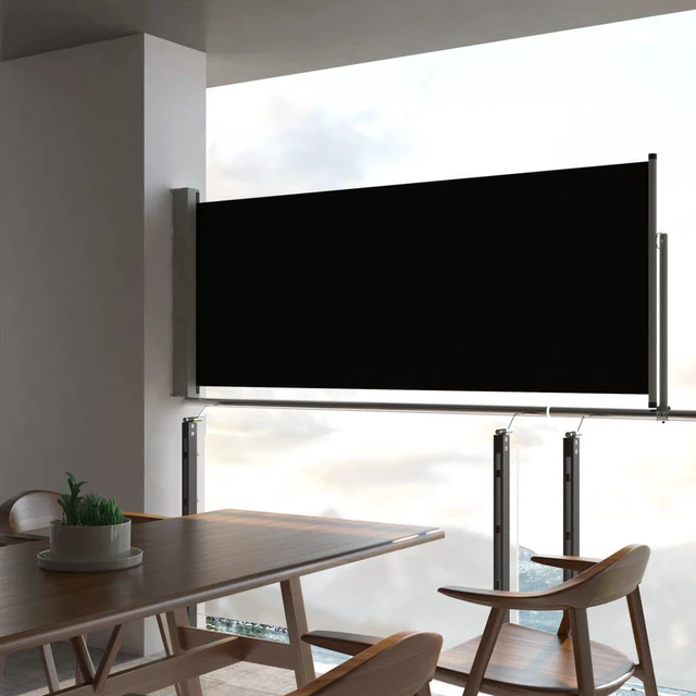 Alt view image 8 of 13 - vidaXL Patio Retractable Side Awning 39.4"x118.1" Black Screen Shade Blind