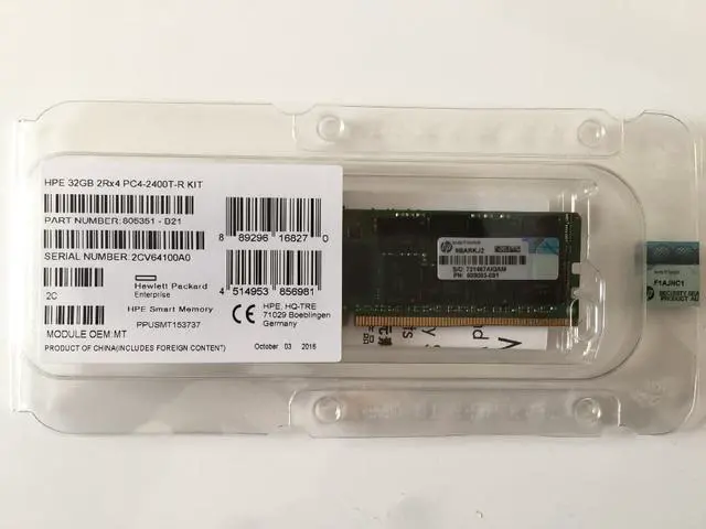 Alt view image 2 of 7 - HP 805351-B21 32 GB Memory Module - DDR4 SDRAM - PC4-19200 - 2400 MHz - ECC - 288-Pin - DIMM - 1.2 V - Dual Rank x 4