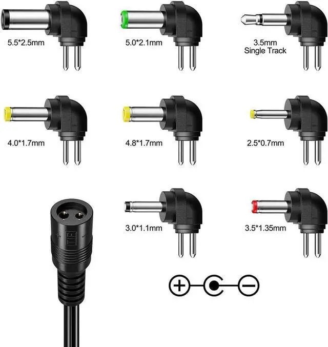 Alt view image 2 of 7 - Universal Power Supply AC to DC 3V 4.5V 5V 6V 7.5V 9V 12V Multi Voltage Power Adapter with 8 Plugs for Center Negative(-) Tip Negative Effects Pedals Keyboards Instrument - 2A Max
