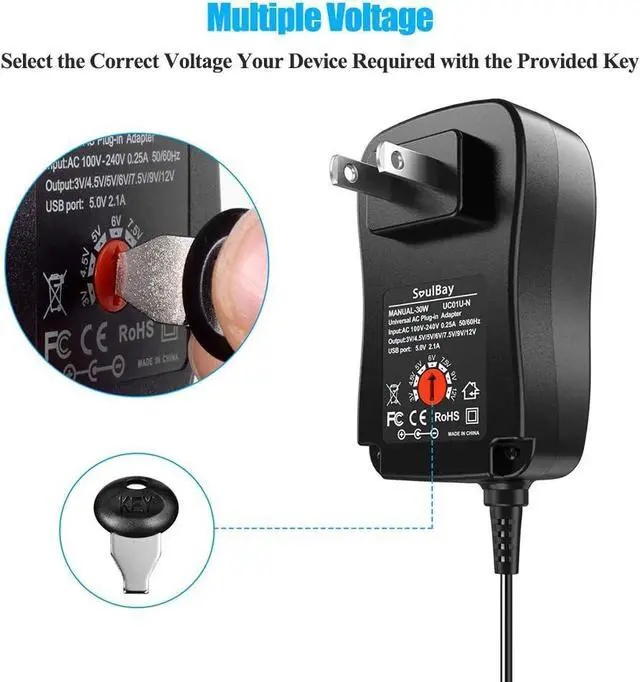 Alt view image 5 of 7 - Universal Power Supply AC to DC 3V 4.5V 5V 6V 7.5V 9V 12V Multi Voltage Power Adapter with 8 Plugs for Center Negative(-) Tip Negative Effects Pedals Keyboards Instrument - 2A Max