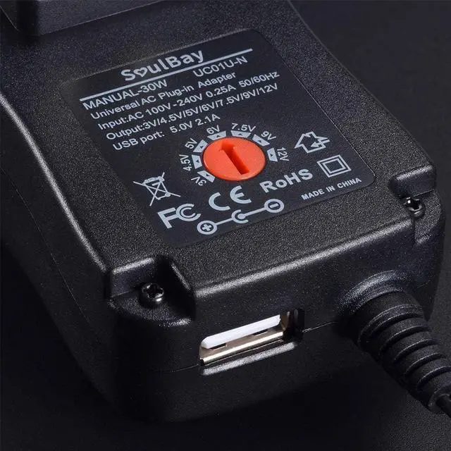 Alt view image 7 of 7 - Universal Power Supply AC to DC 3V 4.5V 5V 6V 7.5V 9V 12V Multi Voltage Power Adapter with 8 Plugs for Center Negative(-) Tip Negative Effects Pedals Keyboards Instrument - 2A Max