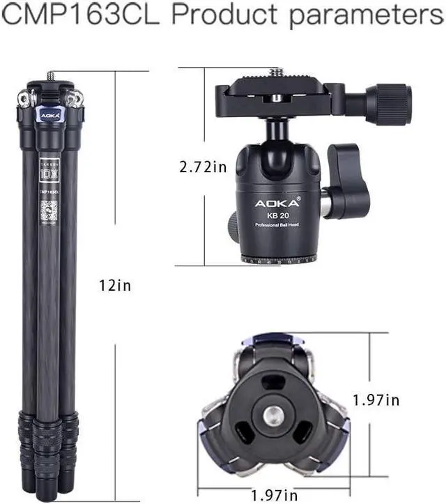 Alt view image 3 of 6 - 28in/1.1lb Mini Portable Carbon Fiber Tripod, Lightweight Compact Travel Tabletop Tripod Stand for PhoneCameraCamcorderProjectorWebcam, with Metal Phone Mount & Center Column