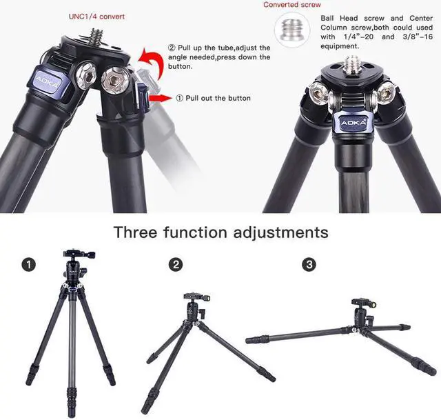 Alt view image 4 of 6 - 28in/1.1lb Mini Portable Carbon Fiber Tripod, Lightweight Compact Travel Tabletop Tripod Stand for PhoneCameraCamcorderProjectorWebcam, with Metal Phone Mount & Center Column