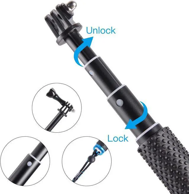Alt view image 6 of 7 - 19 Short Extension Selfie Stick Compact Handle Grip Adjustable Waterproof Monopod Pole Compatible with GoPro Hero 13 12 11 10 9 8 7 6 5 AKASO DJI Osmo Action Camera(Mini Size)