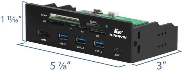 Alt view image 7 of 7 - Kingwin Powered USB Hub 3.0 w/ 1 USB-C Port, SD Card Reader & Micro SD Card Reader - Sata Power Port w/Lightning Speed Data Transfer Up to 5Gbps - 5.25" Computer Case Front Bay