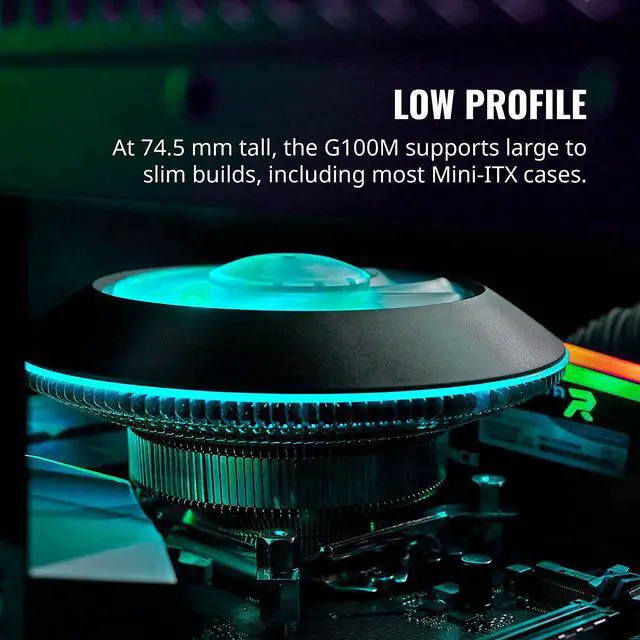 Alt view image 18 of 20 - Cooler Master MasterAir G100M RGB Top Down Low Profile Mini ITX CPU Air Cooler, Copper Heat Column Base, Aluminum Fins, 92mm RGB Ring Fan, RGB Lighting for AMD Ryzen/Intel LGA1200/1151