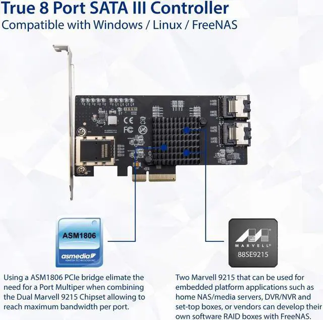 Syba 8 Port SATA III Non-RAID PCI-e x4 Expansion Card