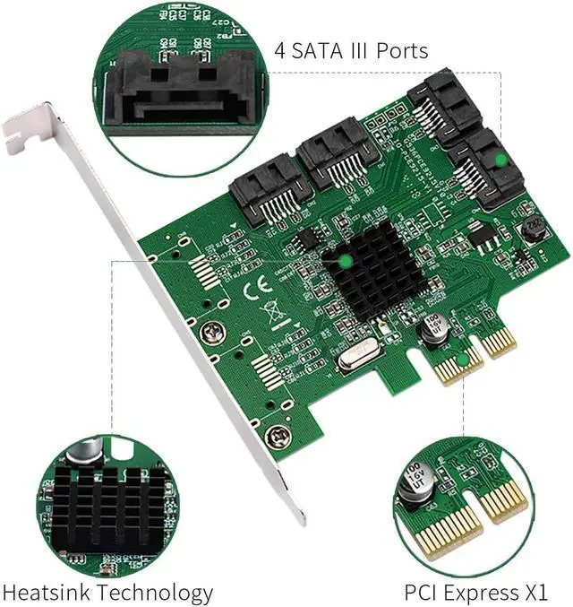 Alt view image 9 of 14 - I/O Crest 4 Port SATA III PCI-e 2.0 x1 Controller Card Marvell 9215 Non-Raid with Low Profile Bracket SI-PEX40064