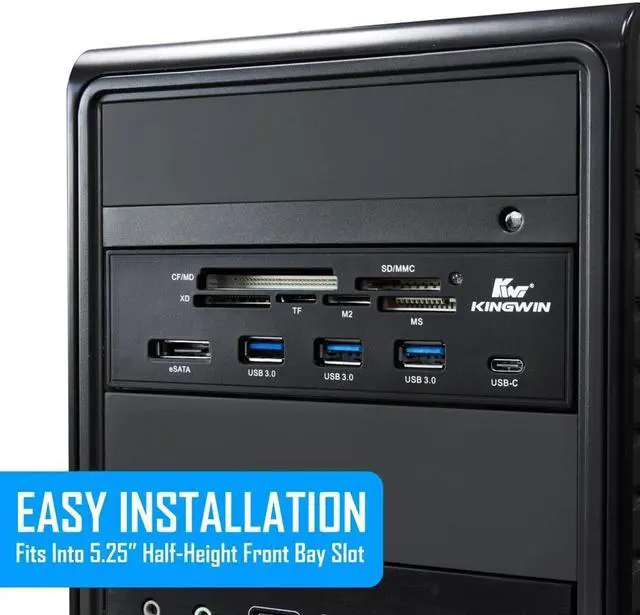 Alt view image 2 of 7 - Kingwin Powered USB Hub 3.0 w/ 1 USB-C Port, SD Card Reader & Micro SD Card Reader - Sata Power Port w/Lightning Speed Data Transfer Up to 5Gbps - 5.25" Computer Case Front Bay