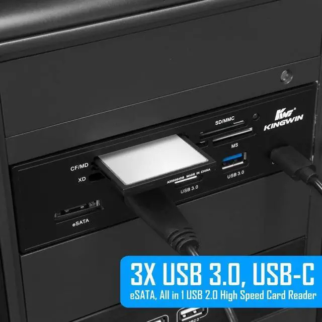 Alt view image 3 of 7 - Kingwin Powered USB Hub 3.0 w/ 1 USB-C Port, SD Card Reader & Micro SD Card Reader - Sata Power Port w/Lightning Speed Data Transfer Up to 5Gbps - 5.25" Computer Case Front Bay