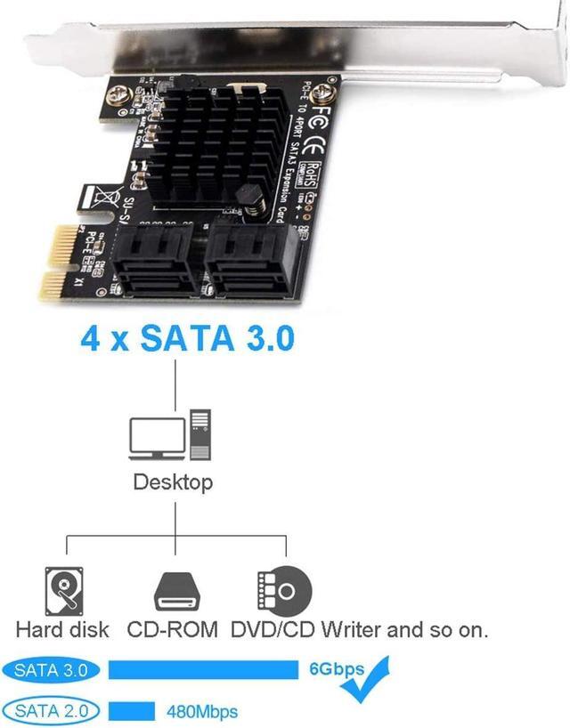 Alt view image 2 of 7 - ZYT PCIe SATA Card, 4 Port with 4 SATA Cable, SATA Controller Expansion Card with Low Profile Bracket, Marvell 9215 Non-Raid, Boot as System Disk, Support 4 SATA 3.0 Devices(ZYT-SA3014)