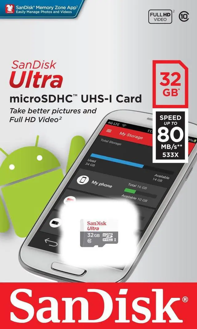 Alt view image 14 of 15 - 32GB SanDisk Ultra microSDHC TF UHS-1 C10 Memory Card