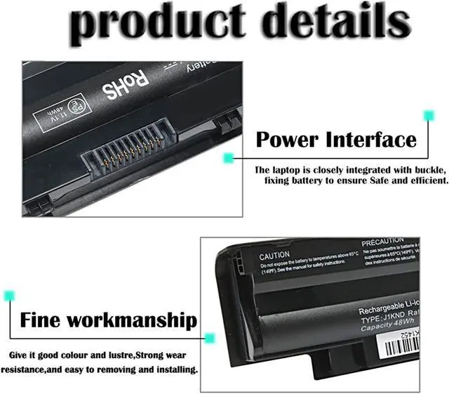 Alt view image 3 of 6 - New Replacement J1KND 11.1V 48Wh Laptop Battery for Dell Inspiron 13R N3010 N3110 14R N4010 N4110 N4050 15R N5010 N5110 N5030 N5040 N5050 17R N7010 N7110 P/N: TKV2V 4T7JN W7H3N 04YRJH 06P6PN