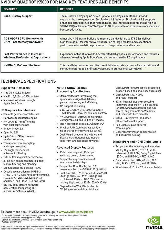 Alt view image 7 of 7 - Quadro K5000 for Mac, 4GB GDDR5 PCI Express Gen 2 x16, DVI-I DL, DisplayPort, DirectX (Boot Camp), CUDA and OpenCL Profesional Board - Epic IT Service