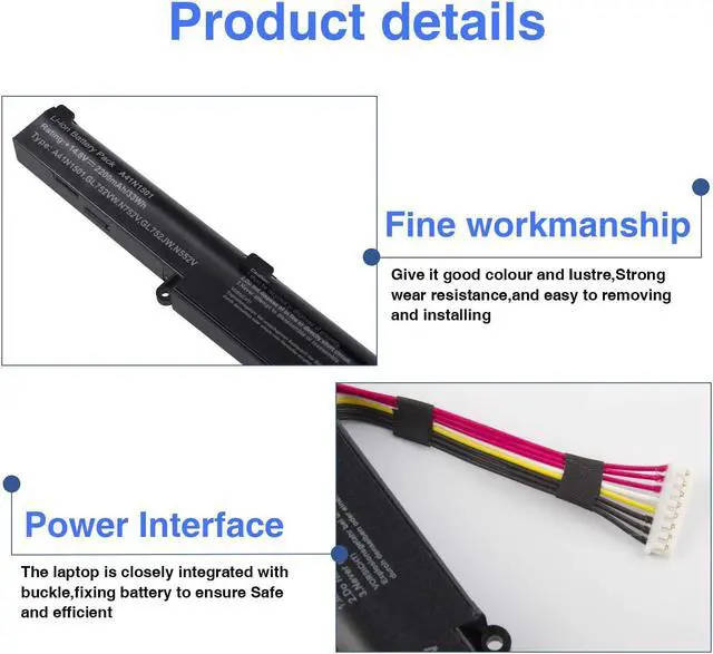 Alt view image 2 of 6 - GL752V Laptop Notebook Battery Replacement for ASUS A41N1501 GL752 GL752V GL752VW G752VW N552VX N752 N752V N752VX