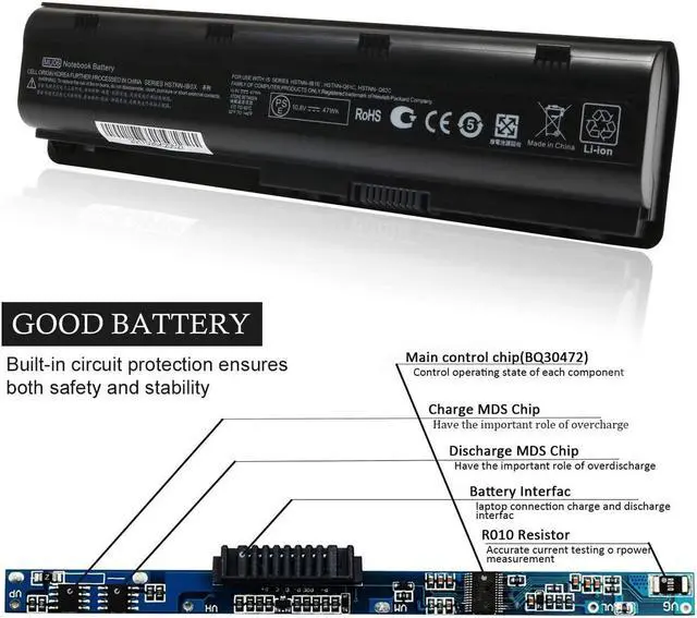 Alt view image 3 of 6 - MU06 MU09 Laptop Battery Replacement for HP 593553-001 593554-001 Pavilion G6 G7 G62 G72 G4 DV6 DV7 DM4 2000 Compaq Presario CQ32 CQ42 CQ43 CQ56 CQ57 CQ62 CQ72 [10.8V 47WH]