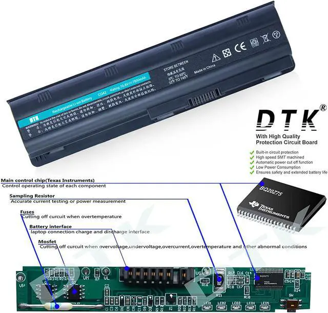 Alt view image 2 of 7 - DTK MU06 593553-001 593554-001 636631-001 Laptop Battery Replacement for HP G62 G72 Pavilion G4 G6 G7 DM4 DV6-3000 DV6-4000 Presario CQ42 CQ56 CQ57 Notebook