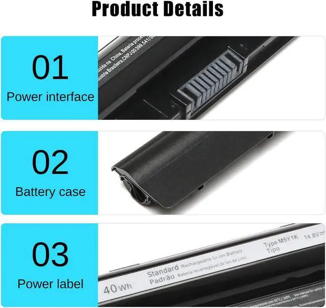Alt view image 3 of 7 - 14.8V M5Y1K 40WH Laptop Battery Replace for Dell Inspiron 15 3000 5000 3552 3558 5558 5559 5759 Inspiron 14 3451 3452 17 5758 5755 Vostro 3458 3558 Series