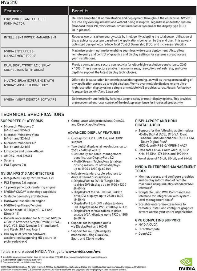 Alt view image 4 of 4 - Epic IT Service – Nvidia Quadro NVS 310 with Dual displayports, Both Half and Full Size Brackets for Both SFF or Regular Full Size Computer(1 Year Warranty)