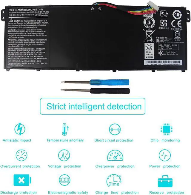 Alt view image 5 of 7 - AC14B8K Laptop Battery for Acer Aspire R5-471T R5-571T R5-571TG R5-571TG-7229 R7-371T N15W5 CB5-571 CB3-531 Swift 3 SF314-51 SF314-52 Nitro 5 AN515-51 AN515-52 AN515-53 Aspire 5 A515-51 4ICP5/57/80