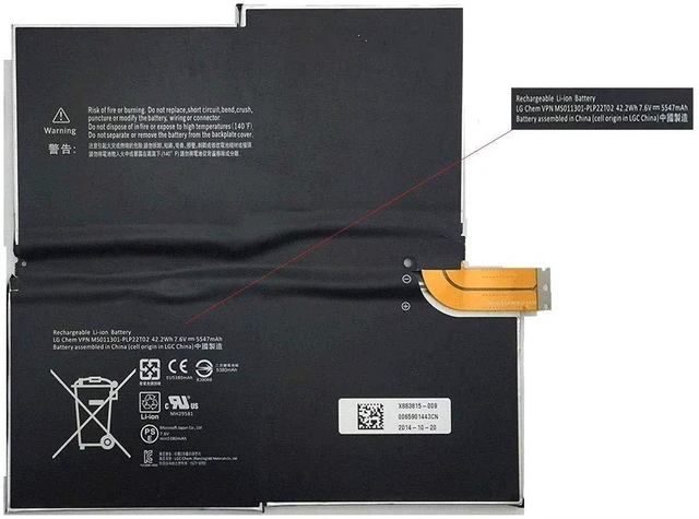 Alt view image 3 of 7 - SUNNEAR Replacement Laptop Battery for Microsoft G3HTA005H Surface PRO 3 1631 Windows 1577-9700 MS011301-PLP22T02 G3HTA009H 7.6V 42.2WH