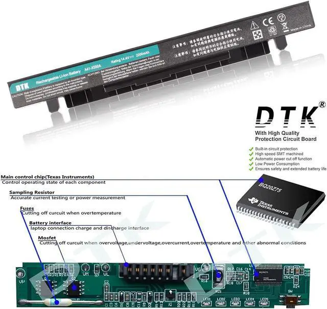 Alt view image 2 of 7 - DTK Laptop Battery for Asus X551 X551C X551CA X551M X551MA Series A41 D550 0B110-00250100 A31N1319 A41N1308