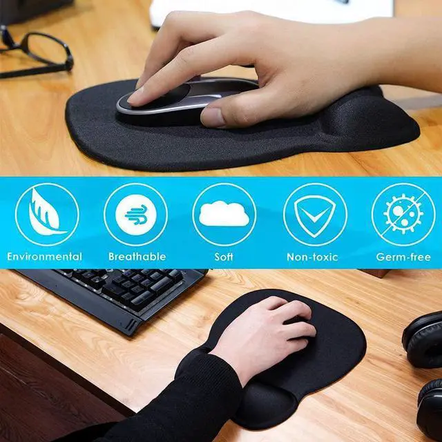 Alt view image 6 of 6 - Ergonomic Mouse Pad with Wrist Support Gel Mouse Pad with Wrist Rest Comfortable Computer Mouse Pad for Laptop Pain Relief Mousepad with Non-slip PU Base for Office & Home 9.4 x 8.1 in Black